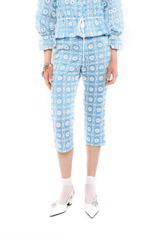 Lattice Lace Embroidery Capri Pants