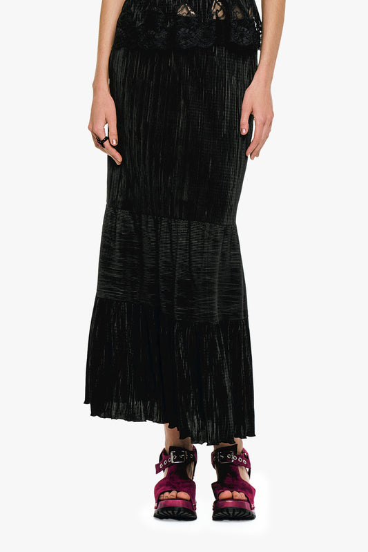 Plissé Tiered Maxi Skirt - Black