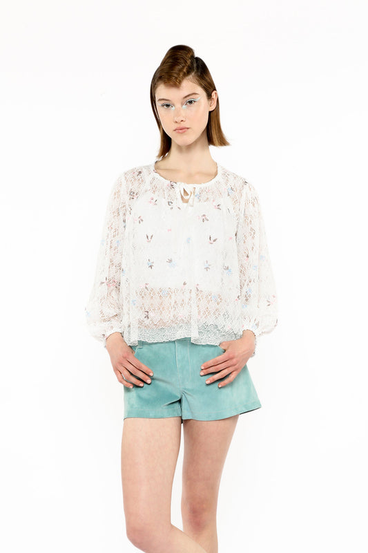 The Embroidered Lacey Trellis white Blouse Featuring intricate lace white embroidery