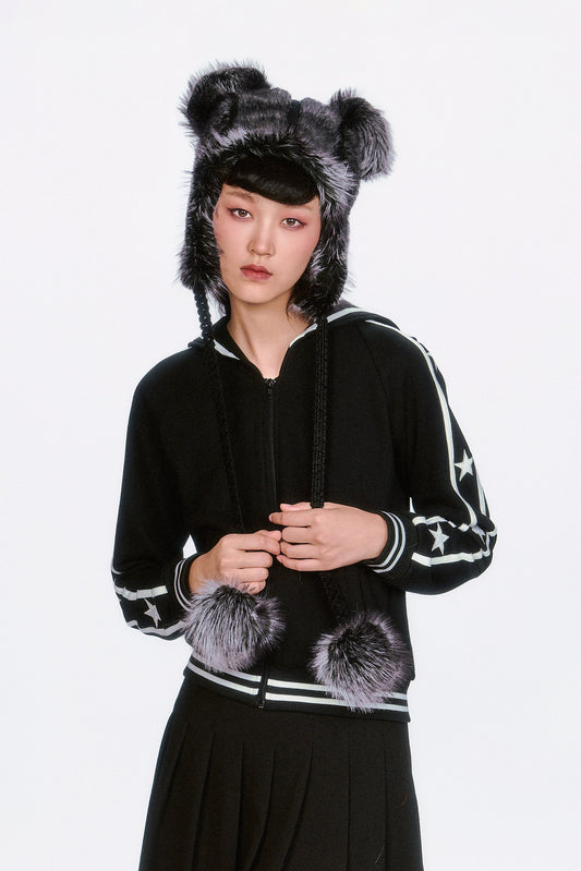 Sailor Sweatshirt black, white embroidered stars along the sleeves of the sailor collar. 