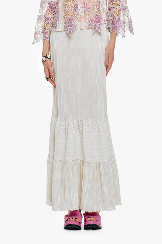 Plissé Tiered Maxi Skirt - Cream