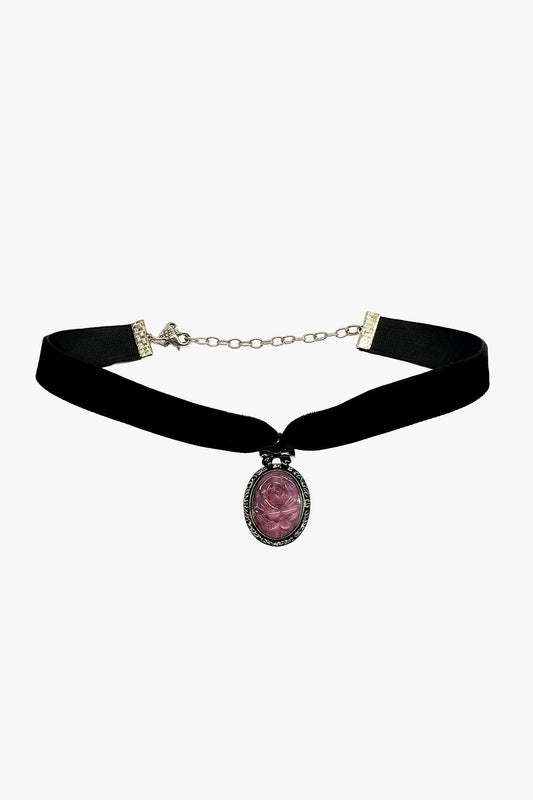 Rose Drop Choker Necklace - Dusty Rose