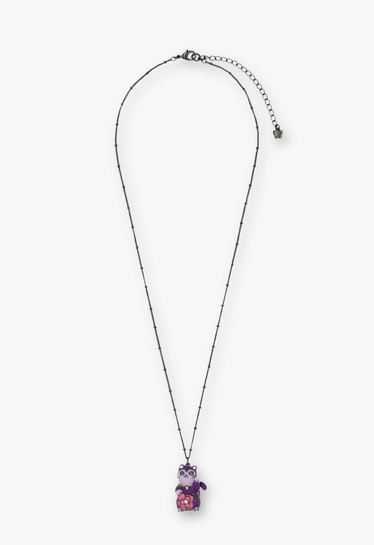 Lucky Cat Flower Necklace- Gunmetal