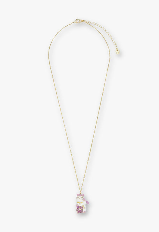 Lucky Cat Flower Necklace- Gold