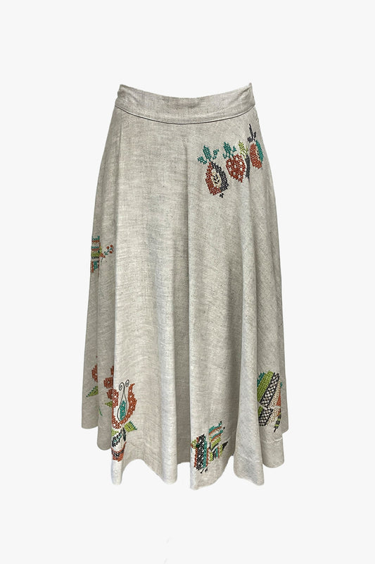 Vintage 60's Circular Hand Embroidered Midi Skirt
