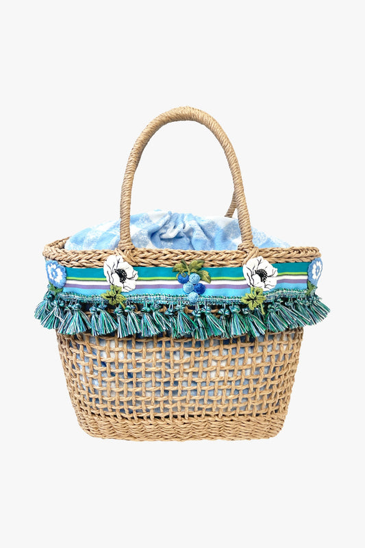 Raffia Tassel Bag - Baby Blue