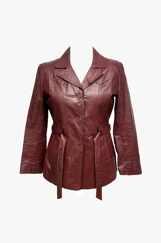 Vintage Leather Belted Coat with Removable Lining